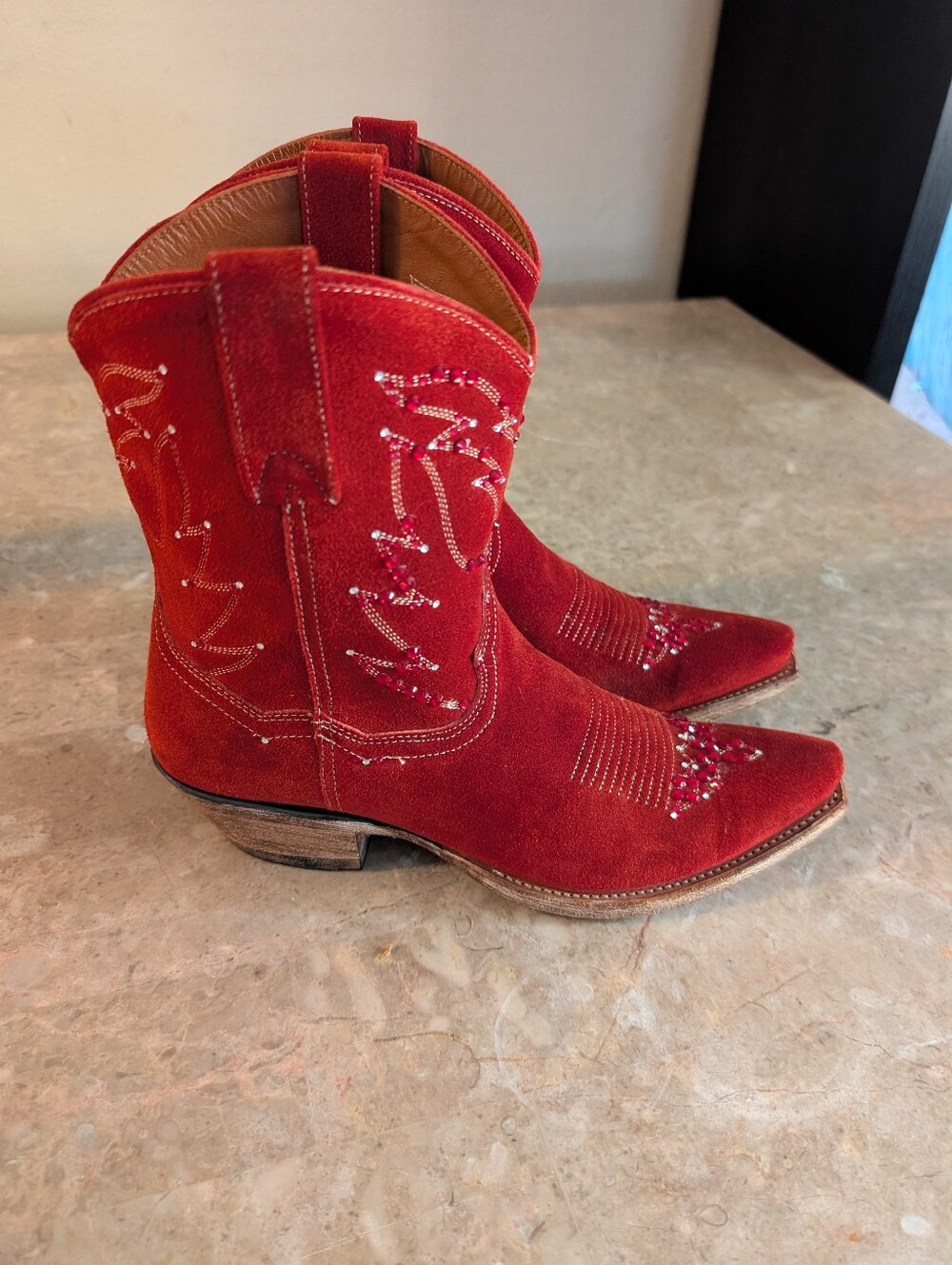 Dan Post Suade Leather Brick Cowgirl Rhinestones Boots Women's Size 7.5M No Box